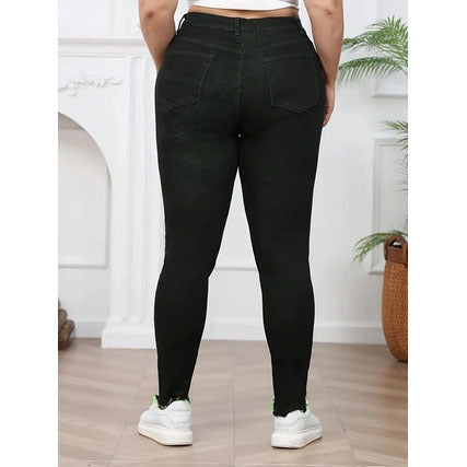 High Waist Contrast Color Skinny Jeans – Women’s Streetwear Denim Pencil Pants