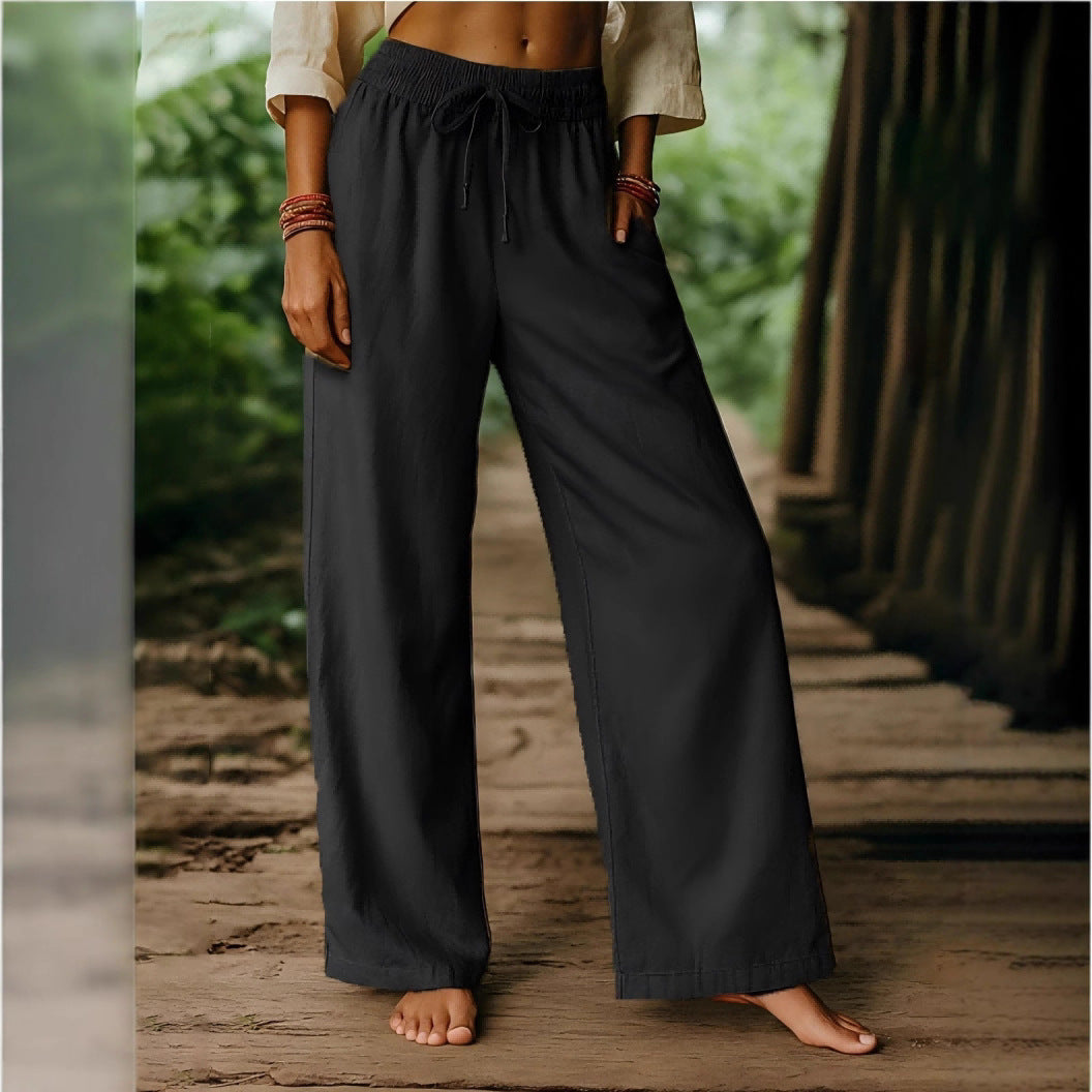 High Waist Wide Leg Cropped Pants – Women’s Drawstring Casual Trousers