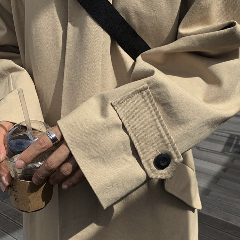 Mid-length Trench Coat Men's Lapel Loose Solid Color