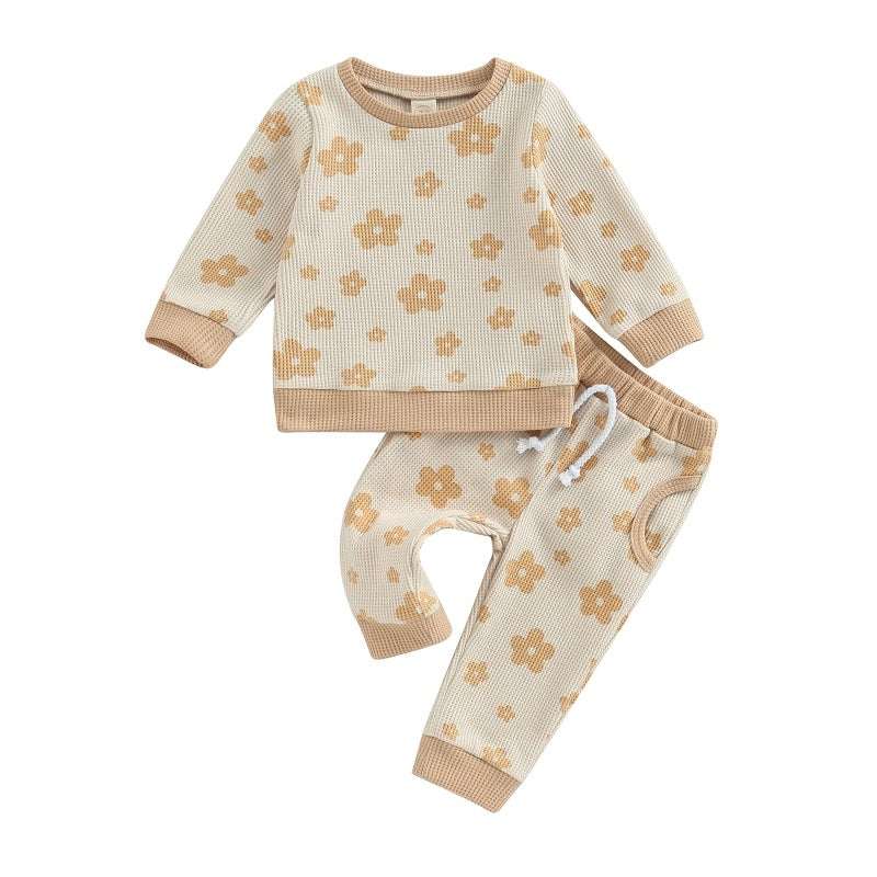 Children's New Flower Print Sweater Suit