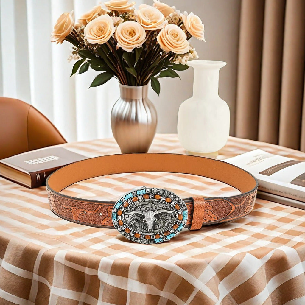 Men's Belt with Cow Head Buckle