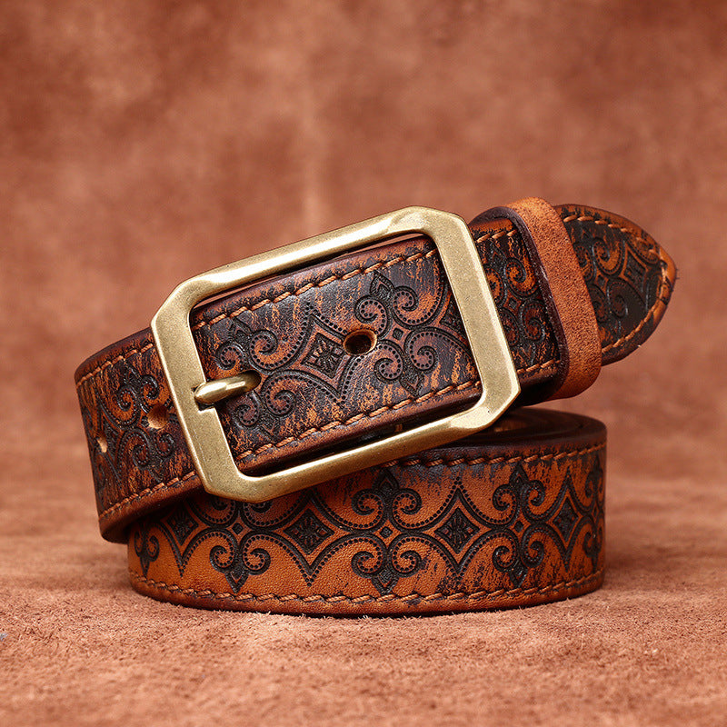 Thick First Layer Cowhide Carved Genuine Leather Belt