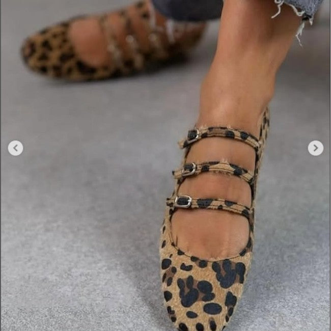 Low Heel Flat Horse Fur Leopard Print Shoes