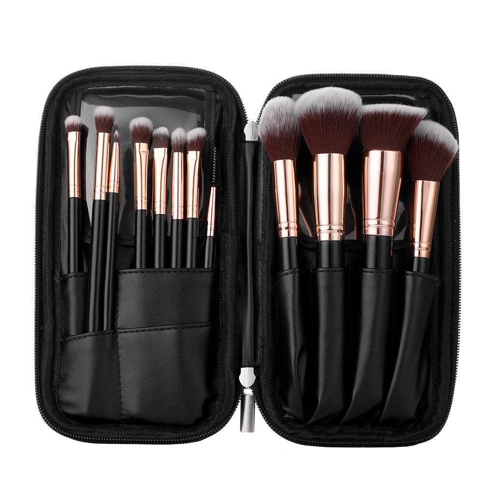 12-Piece Makeup Brush Set – Nylon Synthetic Fiber Brushes with Long Plastic Handles, Includes Storage Bag
