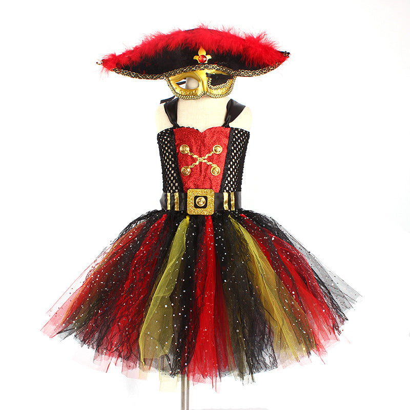 Girls Pirates of the Caribbean Costume – Sequin Gauze Halloween Party Dress-Up Outfit