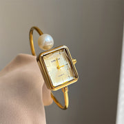 Gold Square Pearl Women's Light Luxury Exquisite Bracelet Watch