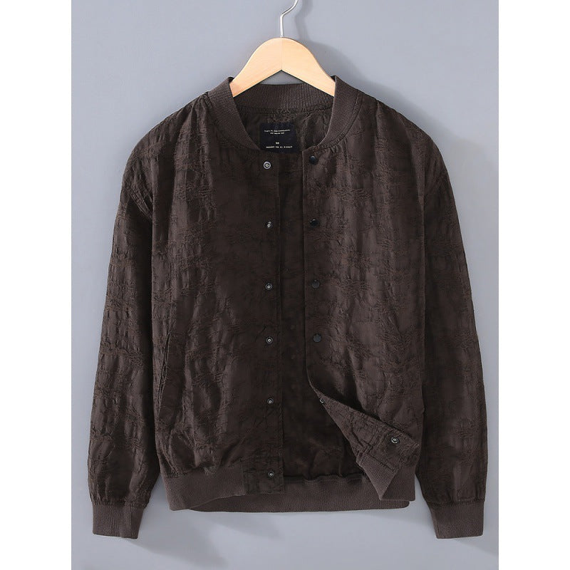 Spring And Summer New Men's Youth Linen Cotton Yarn-dyed Jacquard Casual Jacket