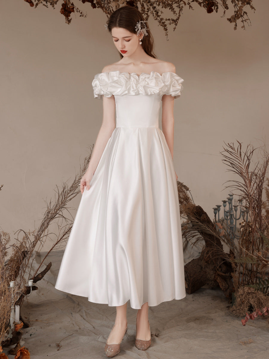 Marriage Engagement White Satin License Dress