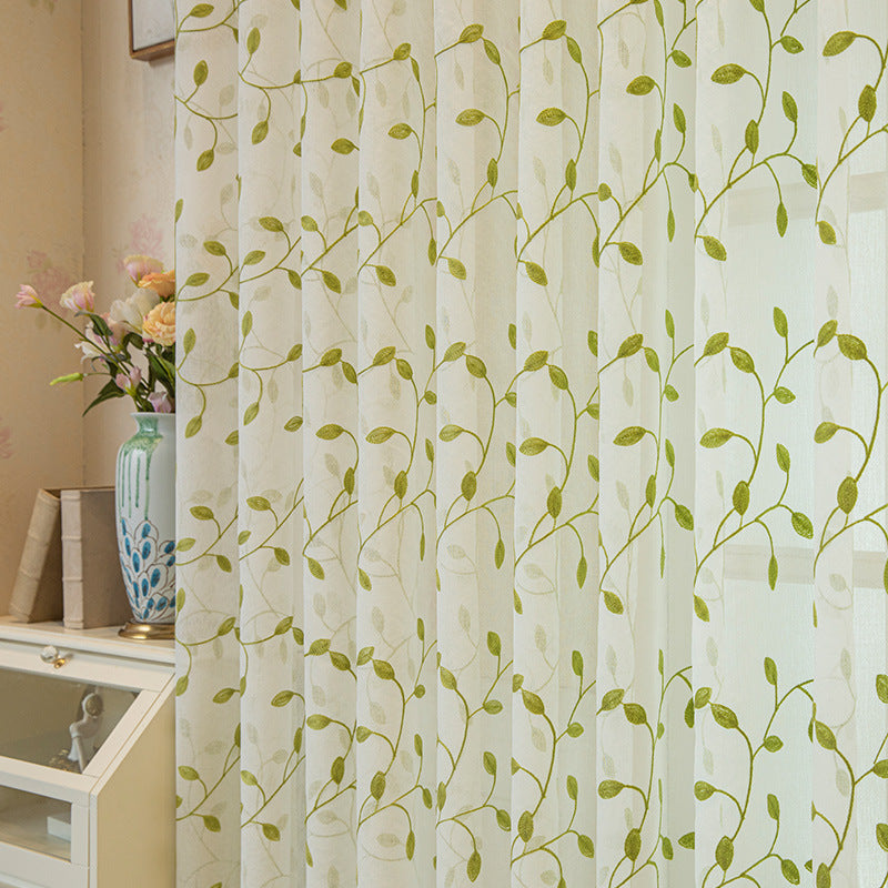 Embroidered Green Leaf Mesh Curtains