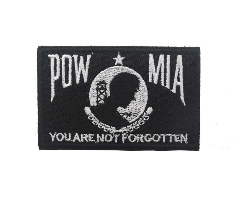 POW MIA Black & White Flag Embroidery Velcro Label – Military Patch for Clothing & Bags