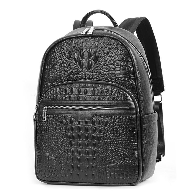 Mens Leather Travel Backpack Solid Black Everyday Carry