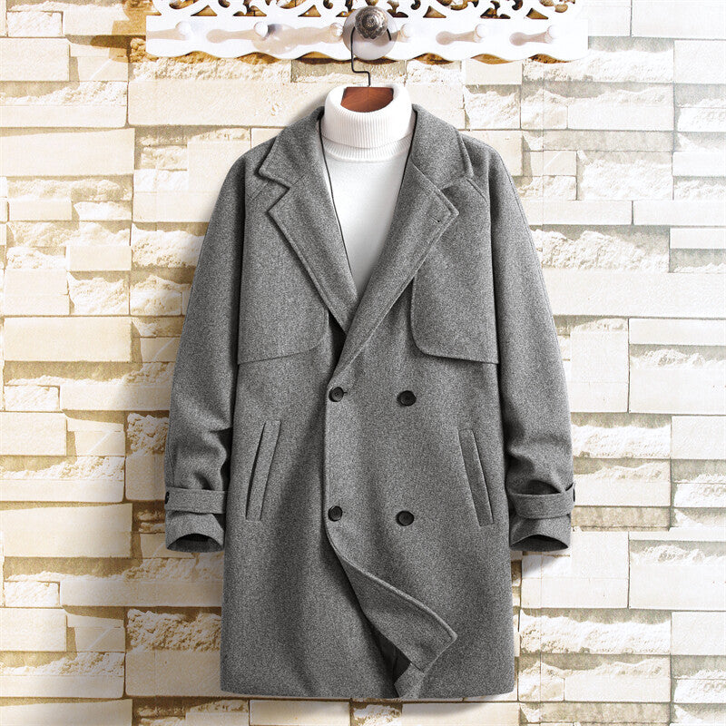 Double Breasted Wool Mid-length Woolen Coat For Men