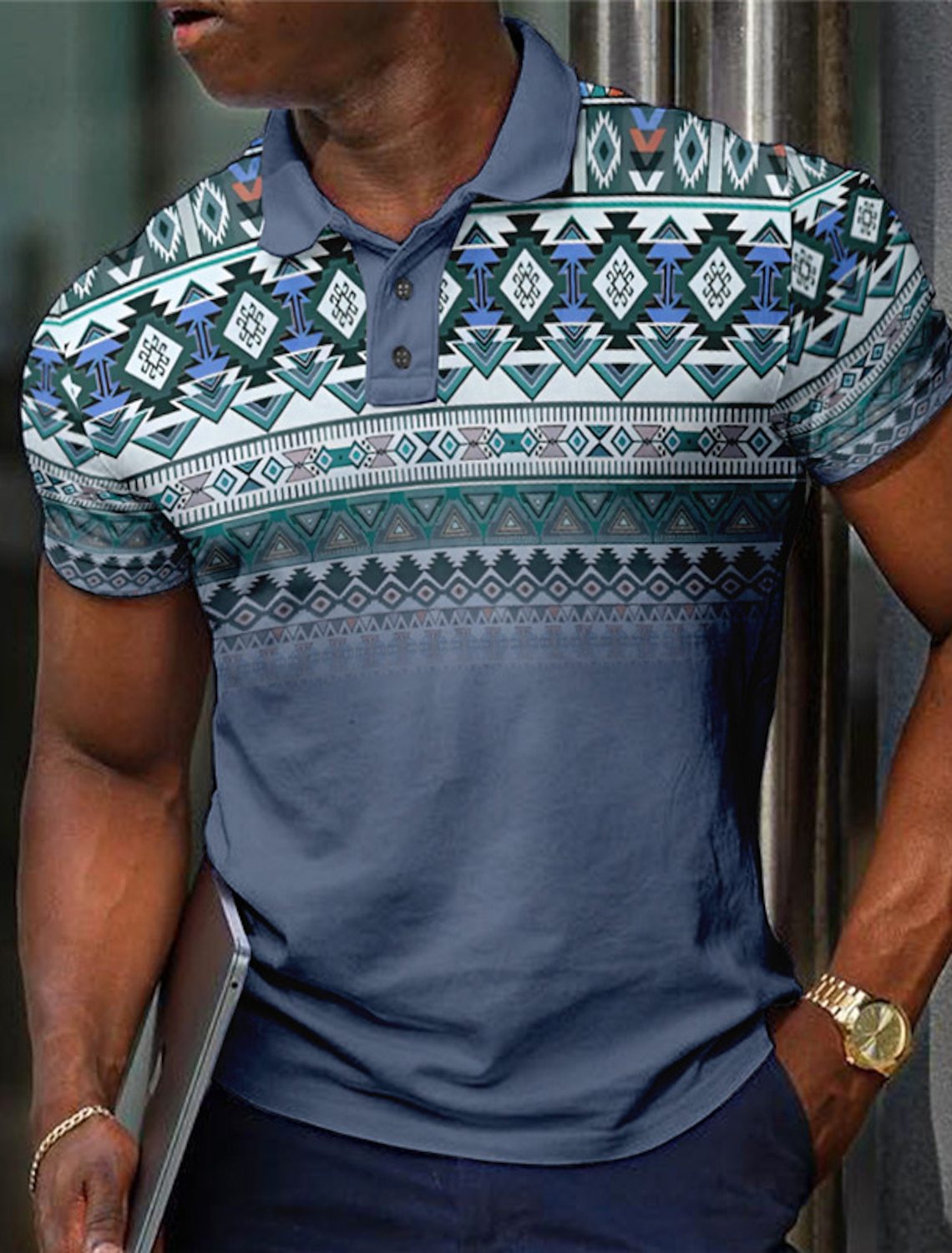 Unisex Striped Short Sleeve Polo Relaxed Fit Polyester