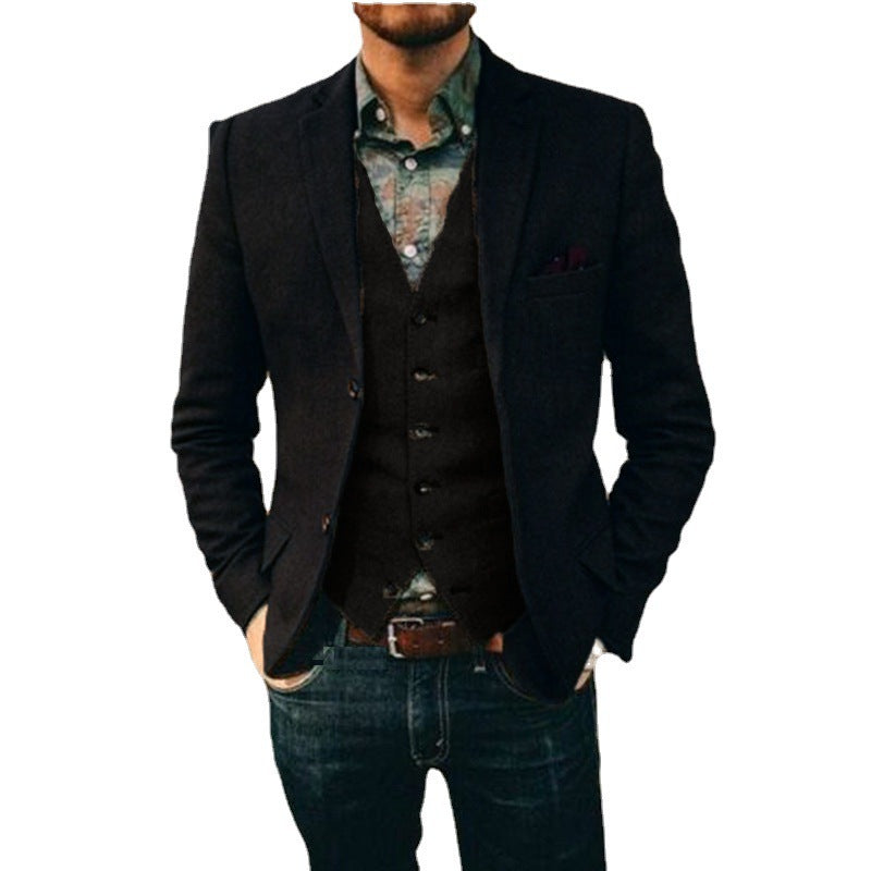 Slim Fit Nylon Casual Suit For Men Vest And Pants Two Piece