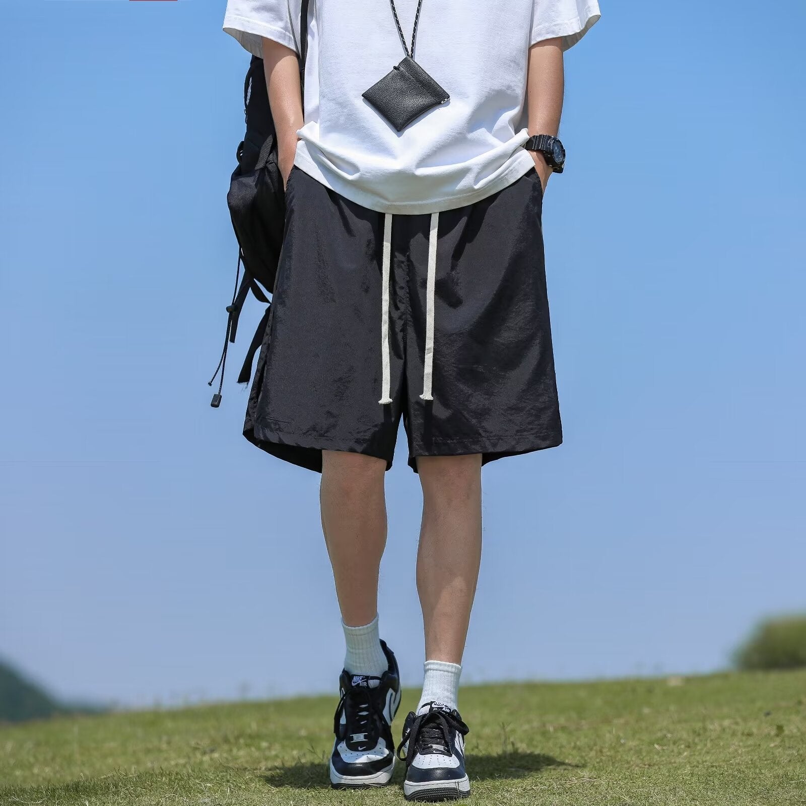 Mens Plus Size Knee Length Loose Cotton Blend Shorts