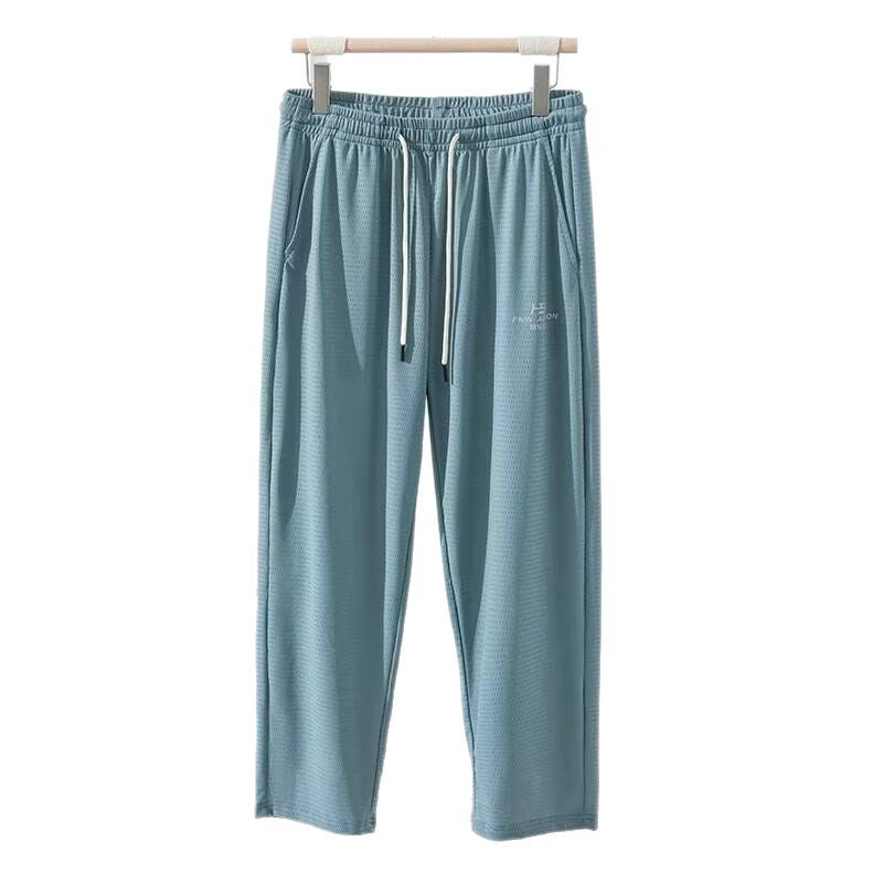 Men’s Ice Silk Mesh Casual Pants – Elastic Ankle-Tied Joggers