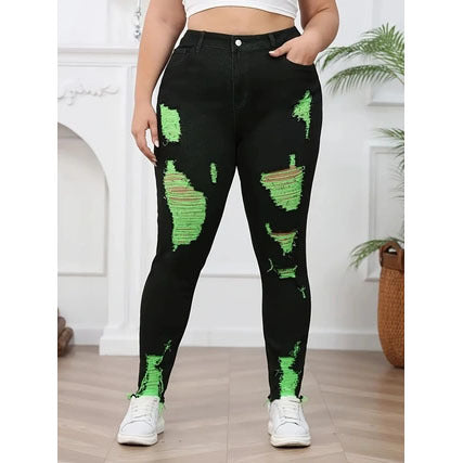 High Waist Contrast Color Skinny Jeans – Women’s Streetwear Denim Pencil Pants