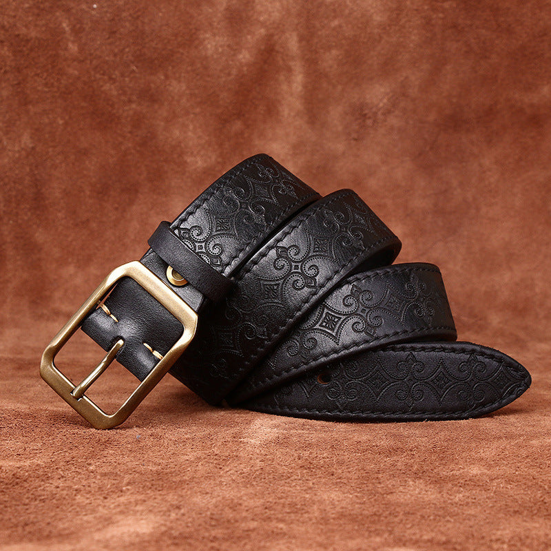 Thick First Layer Cowhide Carved Genuine Leather Belt