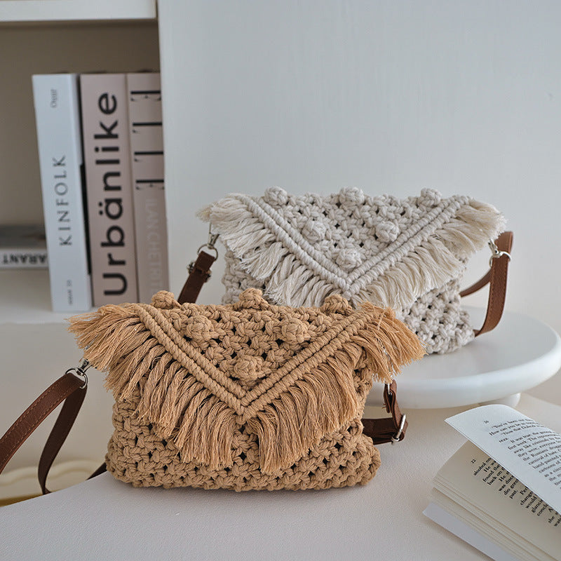 Women's Woven Cotton Crossbody Bag With Thread Design