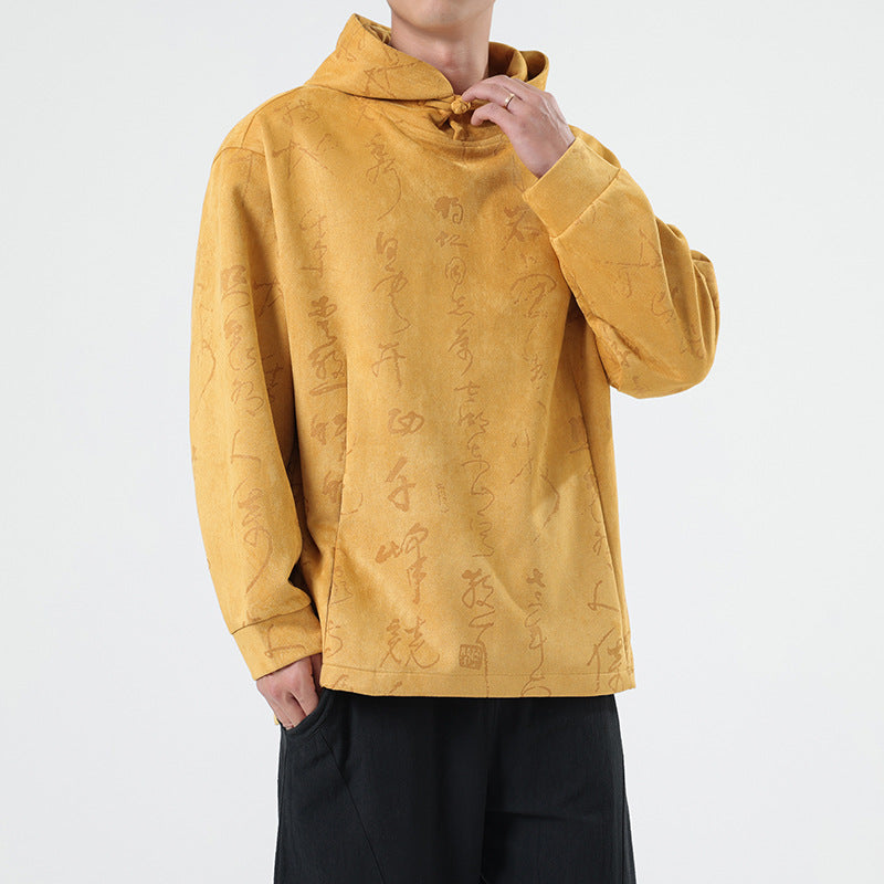 Chinese Style Suede New Chinese Style Pullover Hooded Sweater For Men
