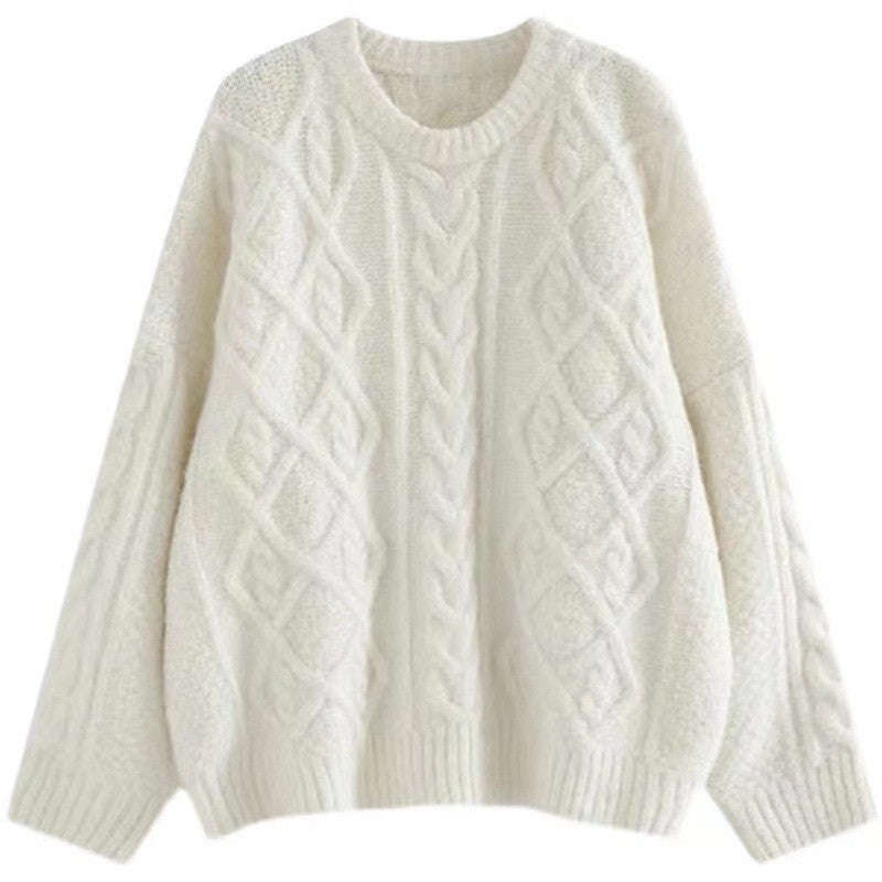 Round Neck Loose Pullover Idle Style Outerwear Cable-knit Sweater Women