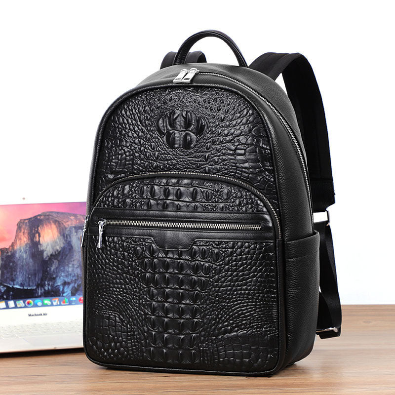 Mens Leather Travel Backpack Solid Black Everyday Carry