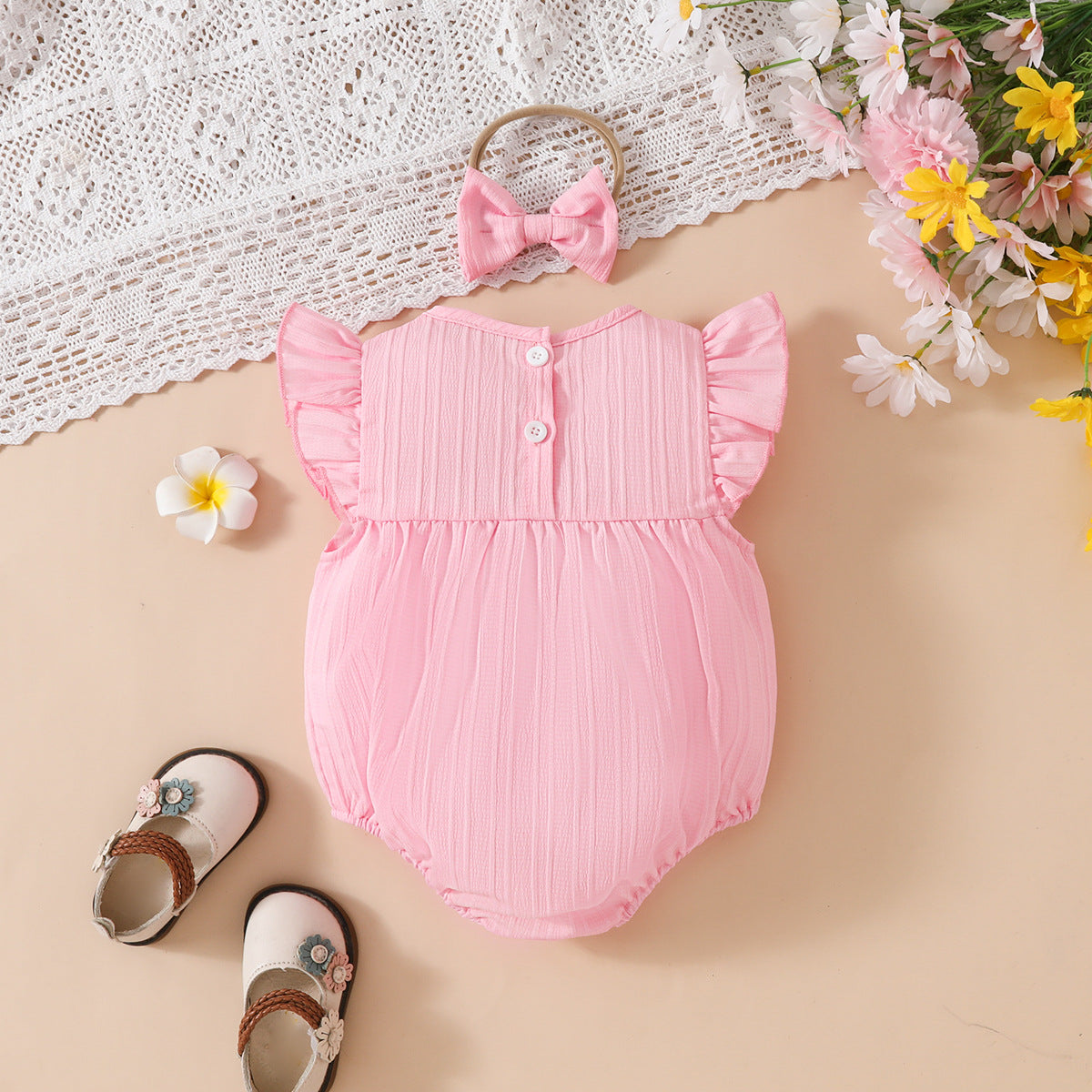 Western Style Thin Baby Girl Baby Bodysuit Small Flower Triangle Jumpsuit