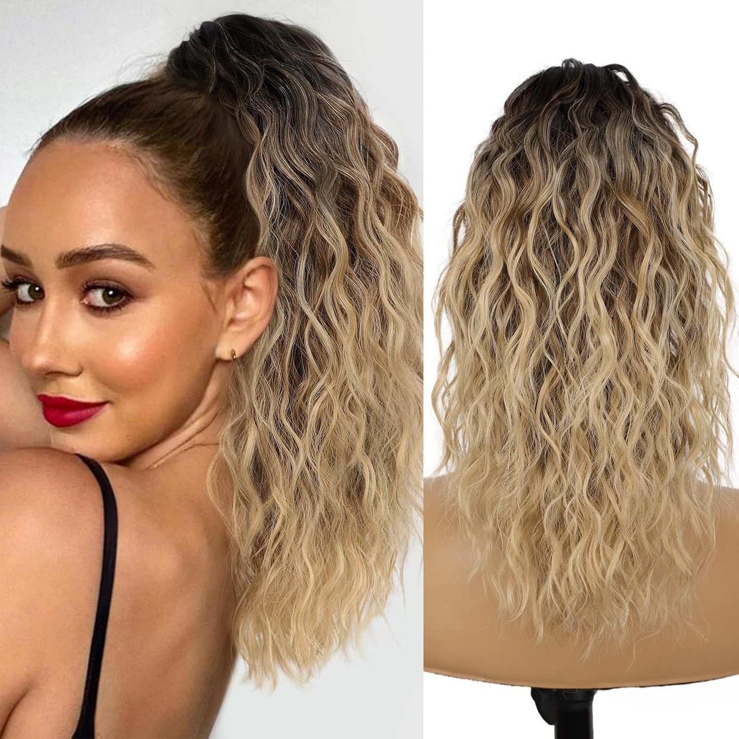 Silk Hair Extension Wig Curly Wavy For Women 18Inch