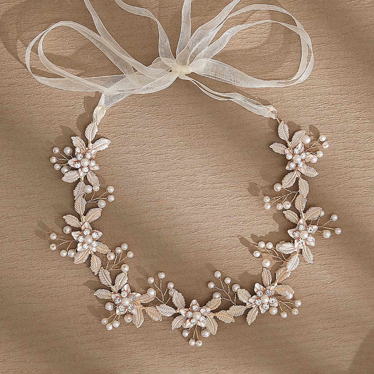 Bridal Wedding Dress Mori Style Flower Braided Pearl Hair Band