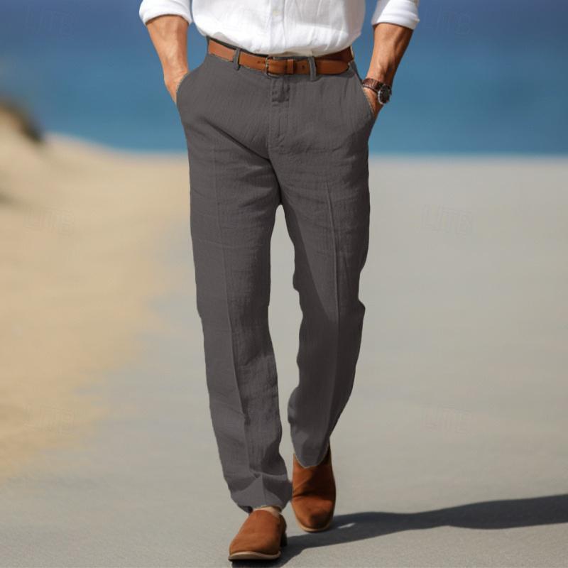 Men’s Linen Trousers – Thin Cotton Casual Solid Color Straight Pants