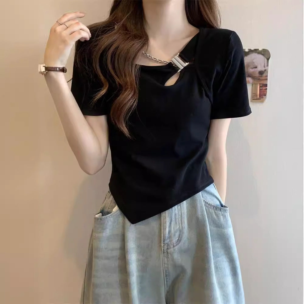 Womens Slim Fit Short Sleeve Polyester Tee Black