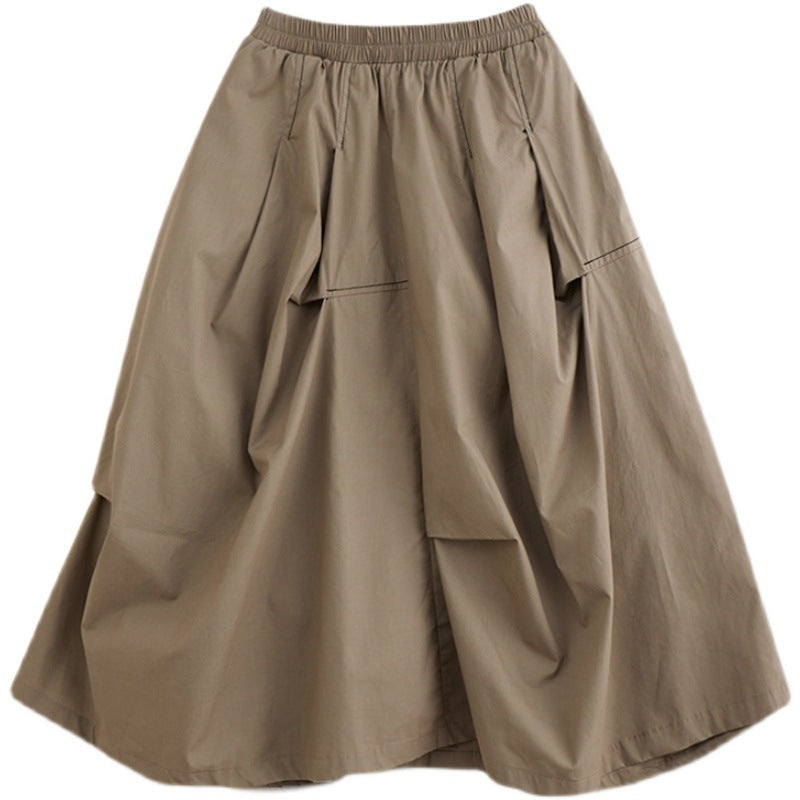 Women's Summer All-Cotton Loose Western Style Mid-Length Draping A-Line Skirt