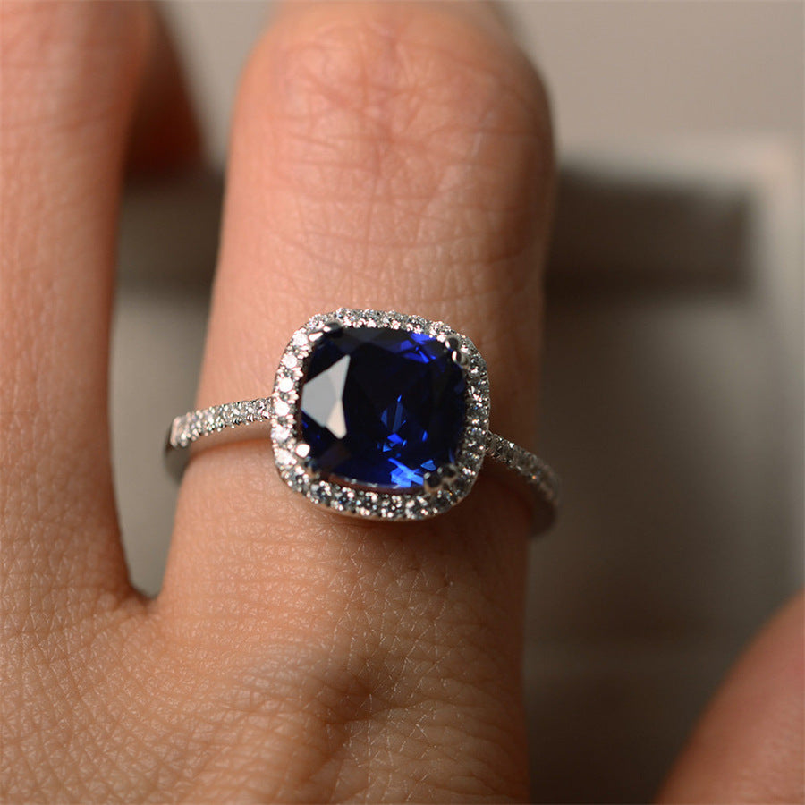 Elegant Blue Geometric Alloy Sapphire Marriage Engagement Ring for Women