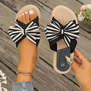 One-word Women's Slippers Hemp Rope Straw Woven Summer New Outdoor Stripes