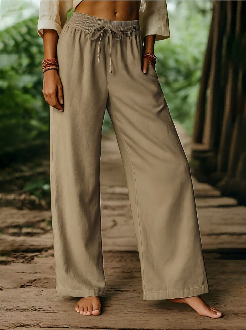 High Waist Wide Leg Cropped Pants – Women’s Drawstring Casual Trousers