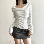 Fashion Solid Color Lace-up T-shirt For Women