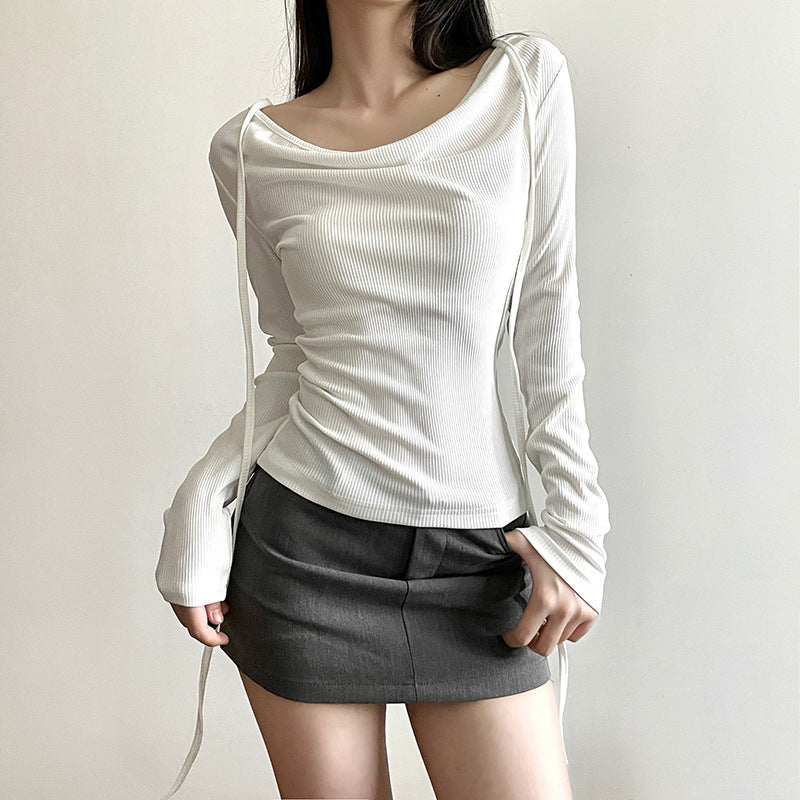 Fashion Solid Color Lace-up T-shirt For Women