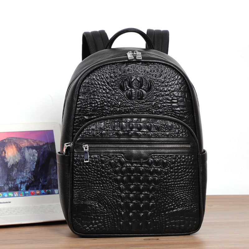 Mens Leather Travel Backpack Solid Black Everyday Carry
