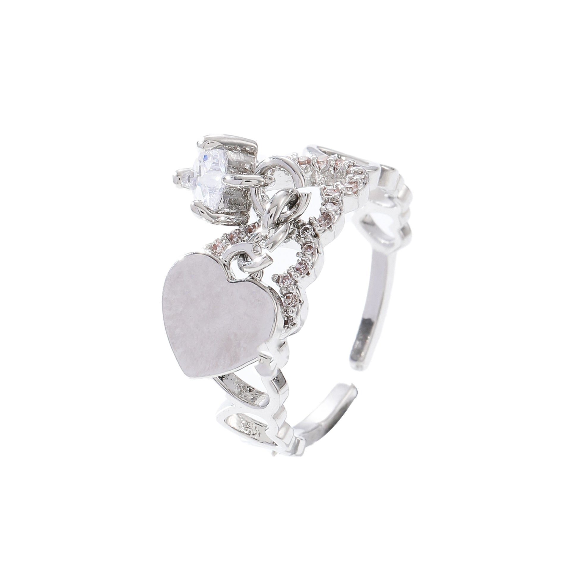Women’s Open Heart Diamond Ring – White Plated Copper Jewelry