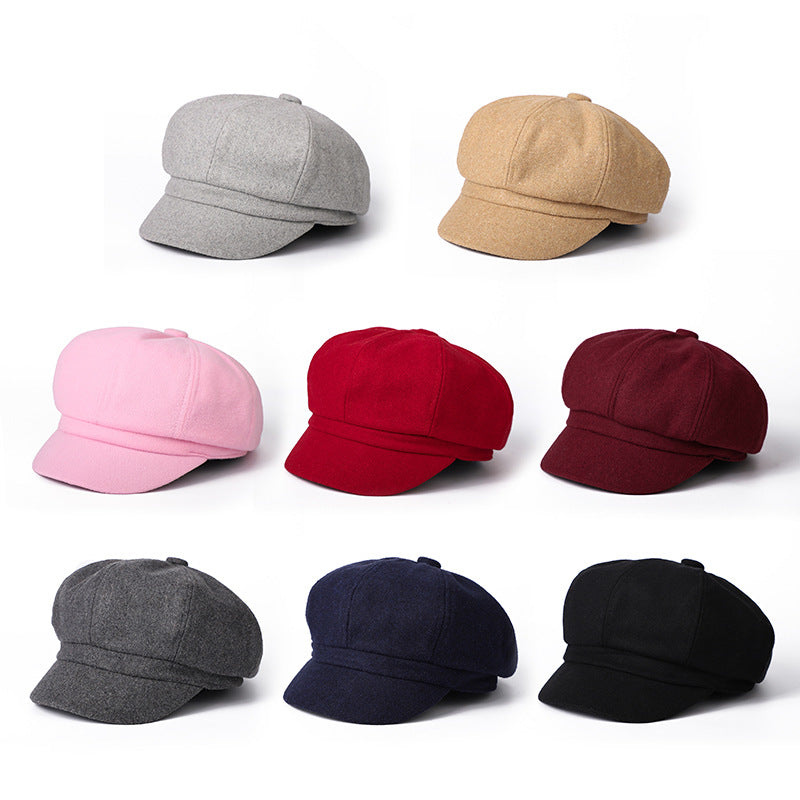 Solid Color Korean Style Wool Octagonal Cap Children
