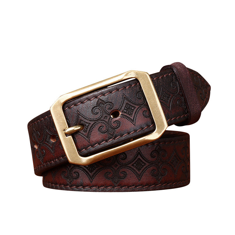 Thick First Layer Cowhide Carved Genuine Leather Belt
