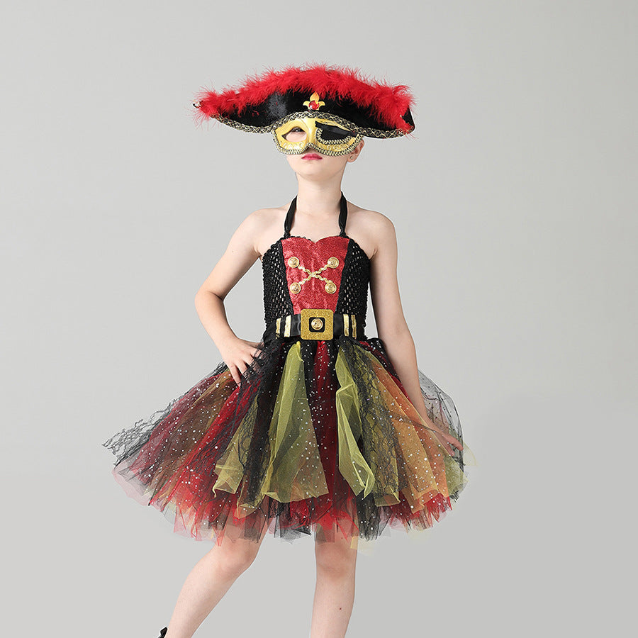 Girls Pirates of the Caribbean Costume – Sequin Gauze Halloween Party Dress-Up Outfit