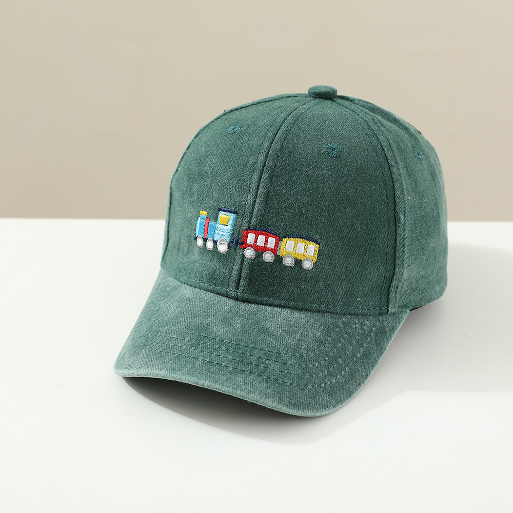 Children Toddler Peaked Cap Small Train Washed Layer Peaked Baseball Hat Trendy