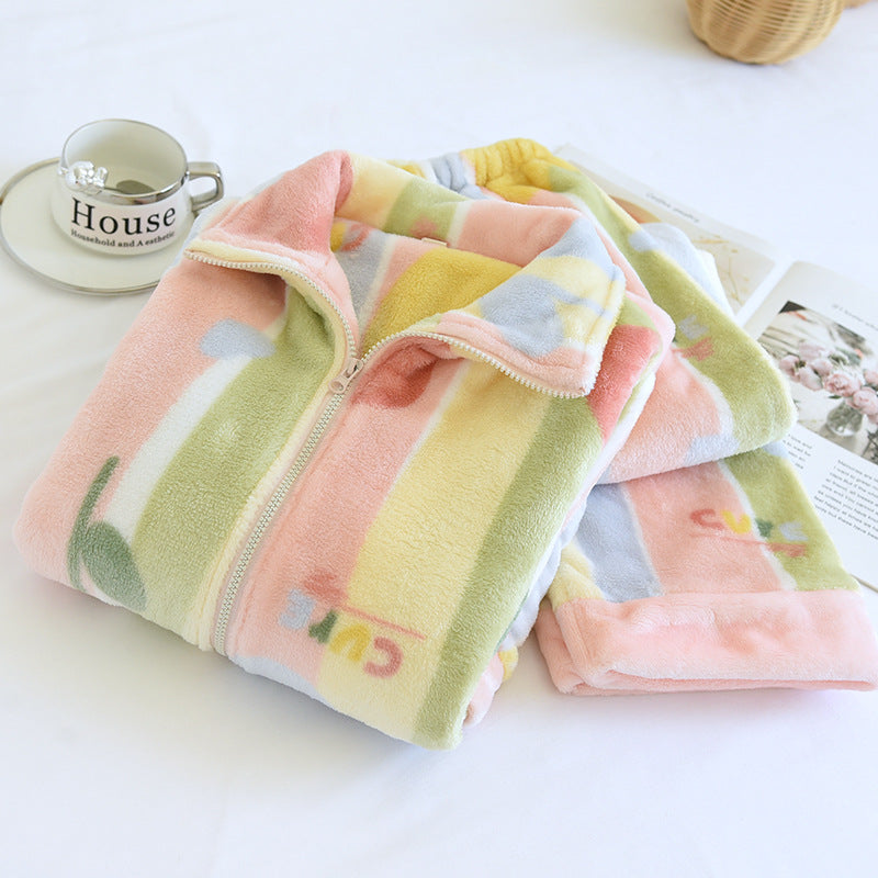 Women's Loose Flannel Fleece-lined Loungewear Suit