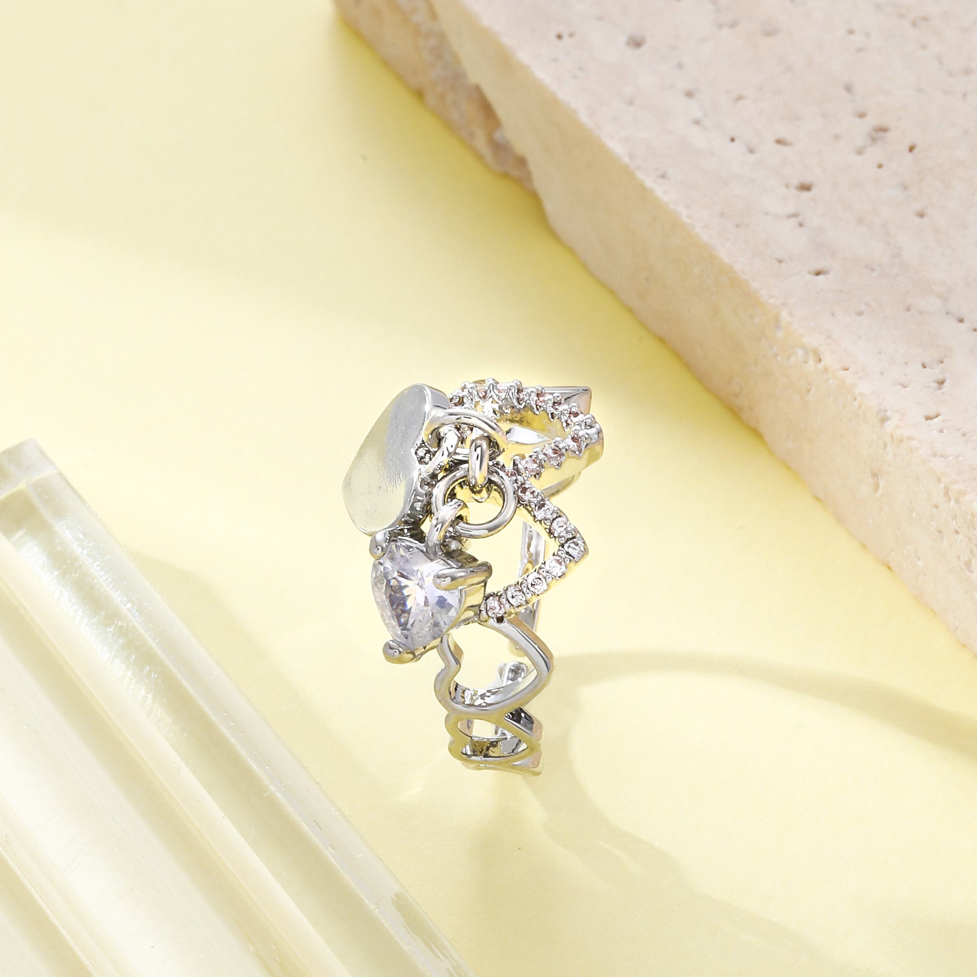 Women’s Open Heart Diamond Ring – White Plated Copper Jewelry