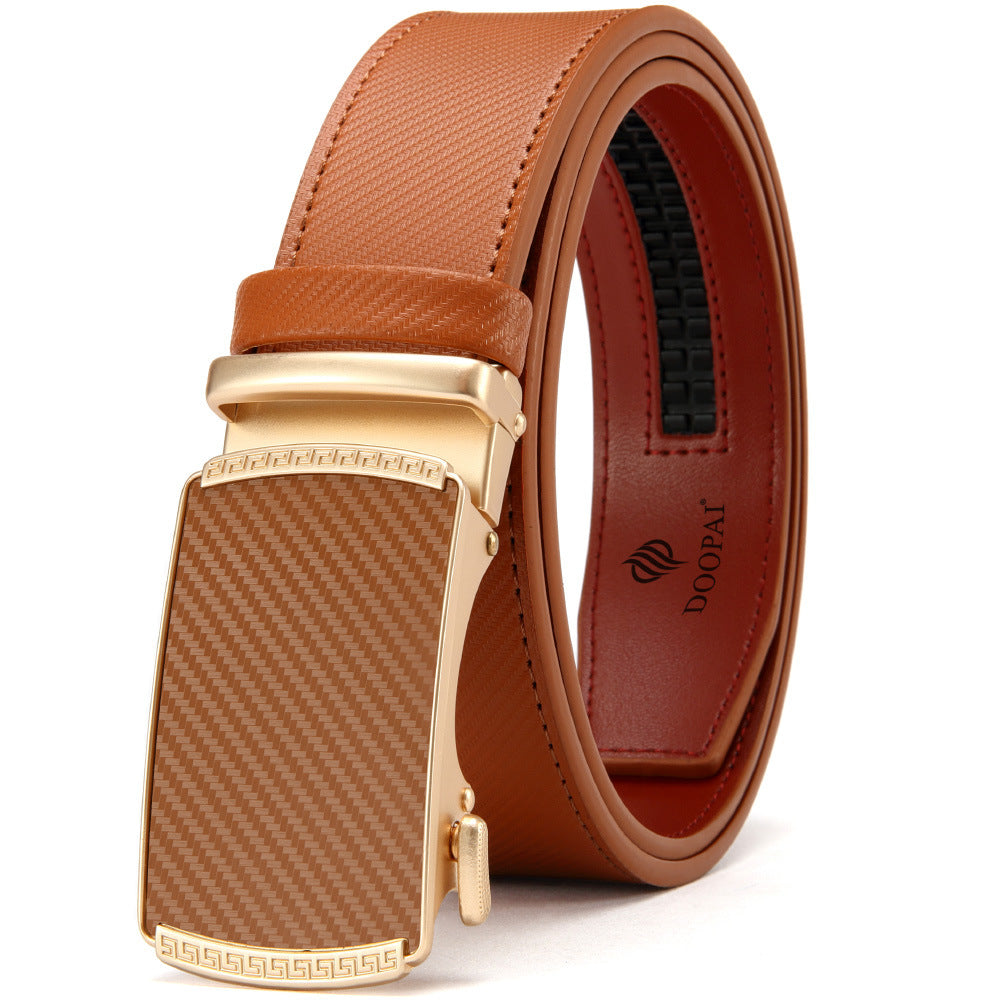 Men's Leather Belt with Alloy Automatic Buckle