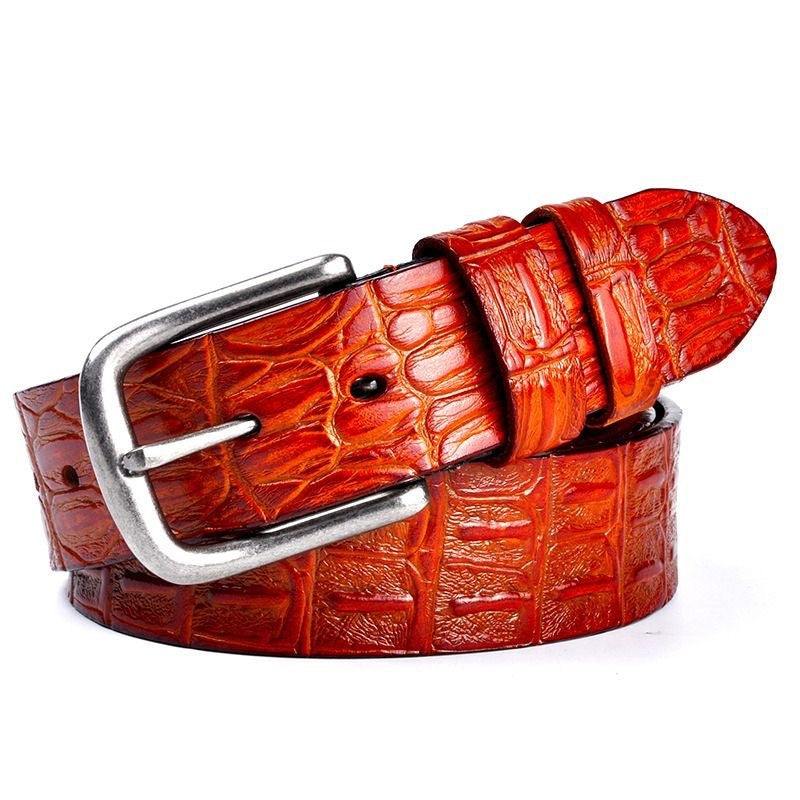 Men's Genuine Leather Crocodile Pattern Pin Buckle Belt