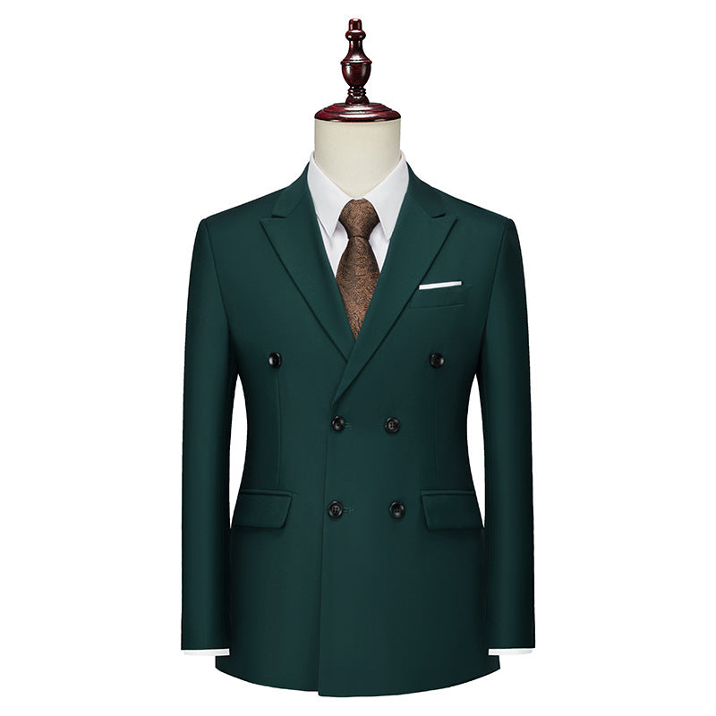 Men's Business Casual Double-breasted Suit Jacket Fashion Solid Color Coat
