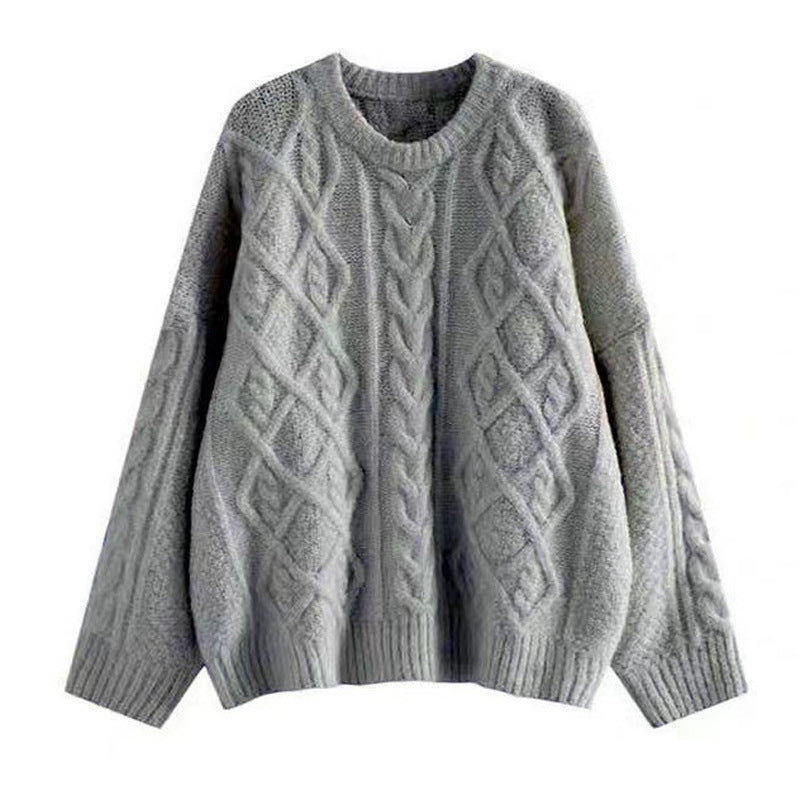 Round Neck Loose Pullover Idle Style Outerwear Cable-knit Sweater Women