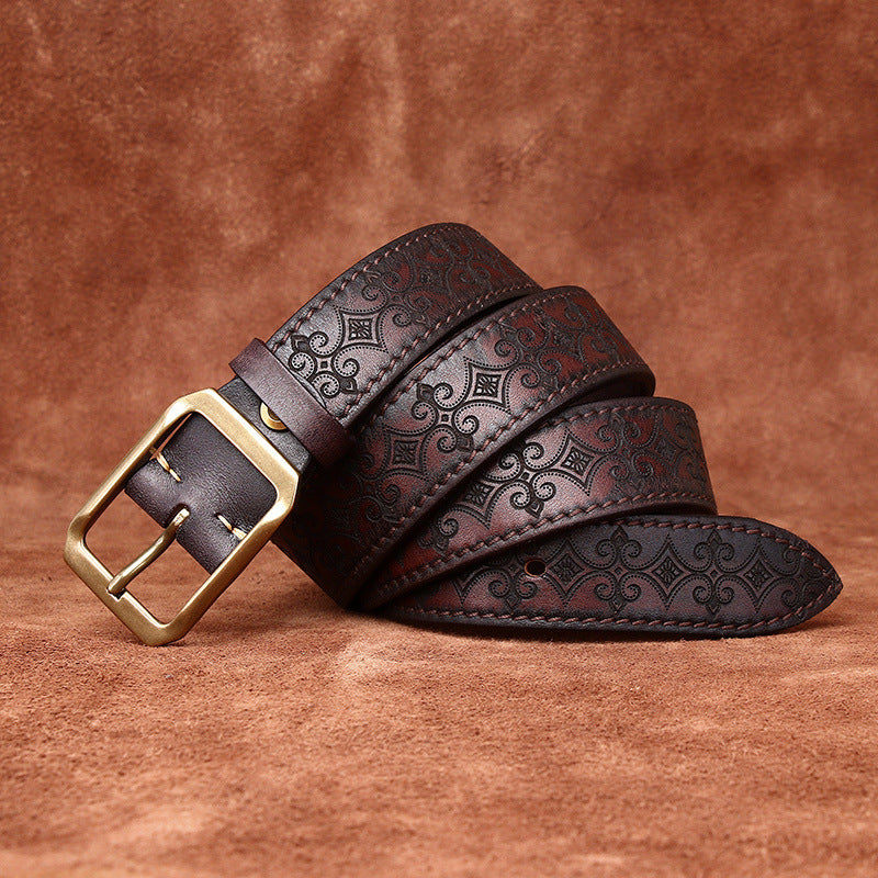 Thick First Layer Cowhide Carved Genuine Leather Belt